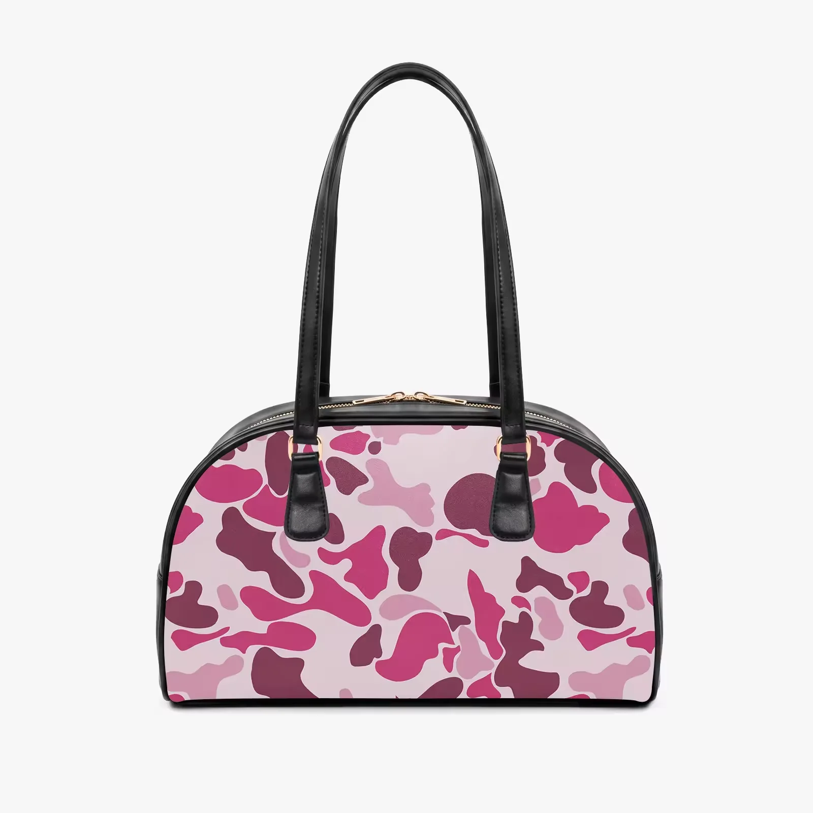 Hot Multicolor Pastel Camo Print PU Dome Boston Travel Shoulder Bowling Bag Women Colorful Abstract Camouflage Handbag Custom