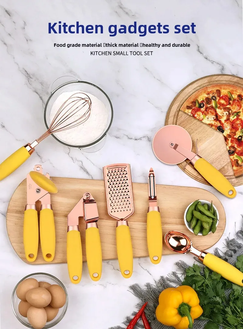 

Net Red Hot Selling Kitchen 7-piece Set of Small Tools Set Stainless Steel Can Opener Egg Beater Melon Grater Baking Utensils