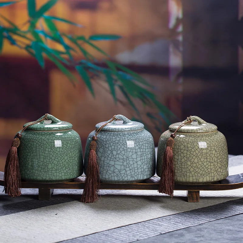 

Longquan Celadon, Ice Cracked Glaze Pattern Storage Jar, Tea Jar, Ceramic Sealed Jar, Food Storage Container, Kitchen Supplies