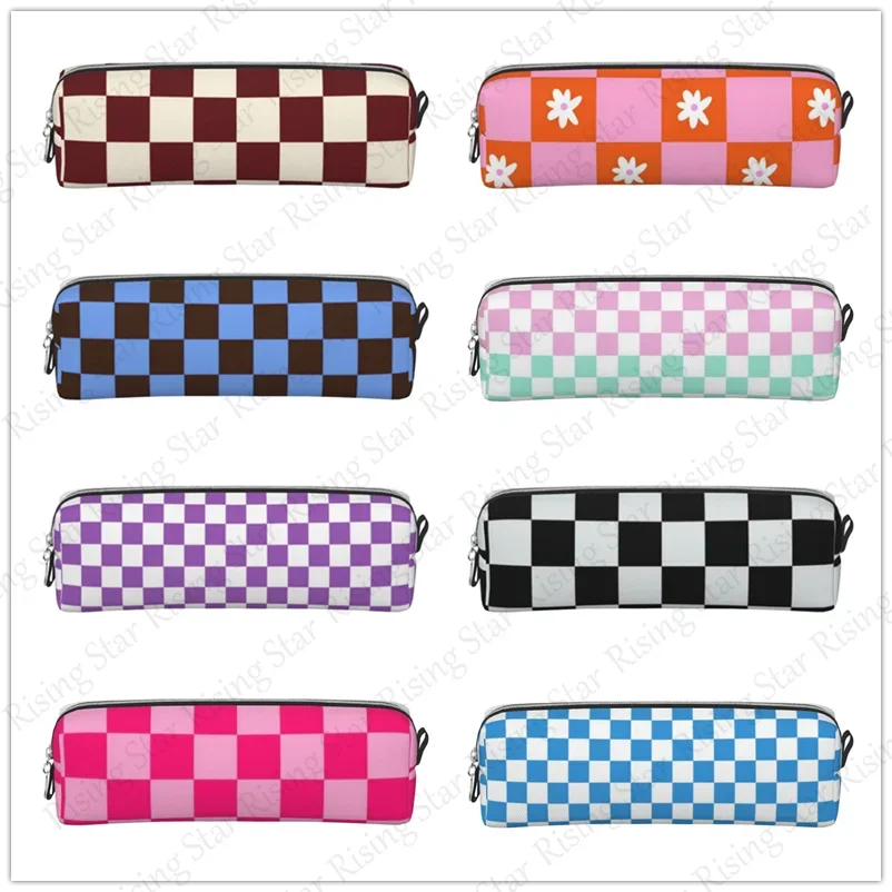 Pencil Box Multifunctional Stationery Storage Bag School Supplies Pencil Bag Student Gift Checkerboard colored squares