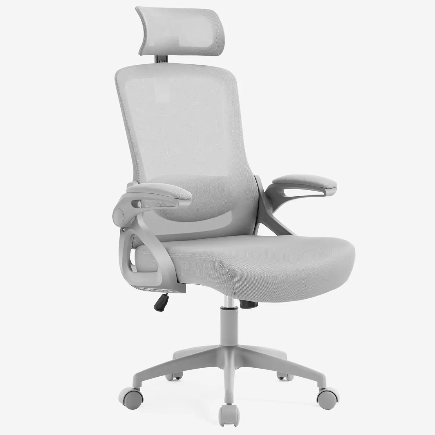 

Эргономичное офисное кресло с регулируемым подголовником, поясничной опорой и откидными подлокотниками для дома или игр - серое