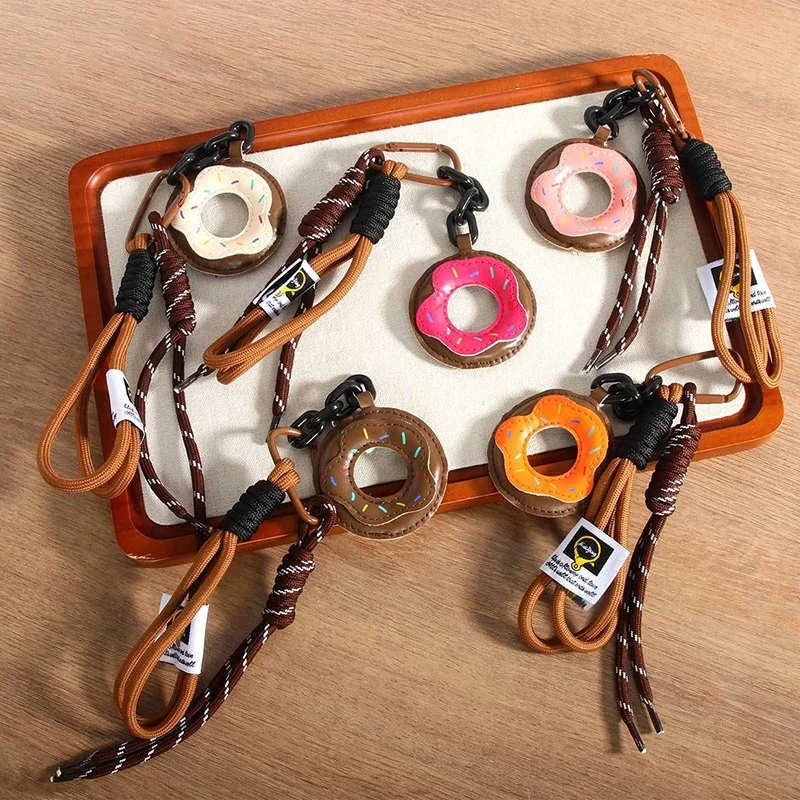 

Creative PU Leather Donut Key Chain Cute Braided Rope Bag Pendant Fashion Simple Korean Backpack Decoration Accessories Gift