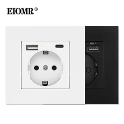 EIOMR Type-C Interface Outlet 86*86mm PC Panel Wall EU Russia Spain French Socket With USB Charge Port 5V 2A White Black Socket