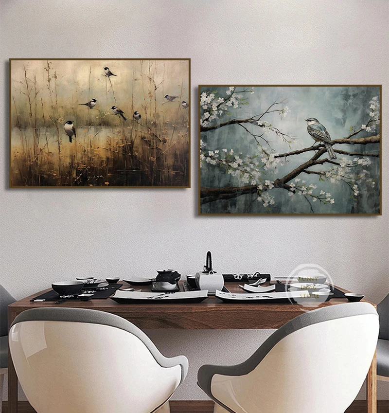 Dark Academy Birds Raven Owl Butterfly Peacock Flower Poster Prints Animal Canvas Painting Wall Art for Living Room Home Decor
