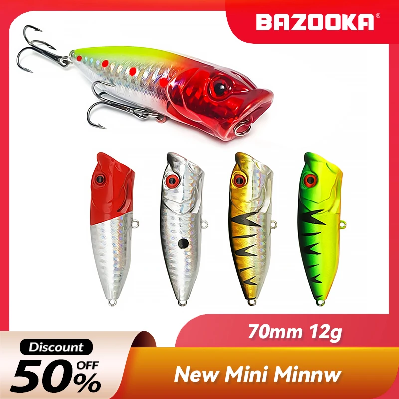 

Bazooka 70mm 12g Popper Fishing Lure Floating Spinning Tackle Topwater Hard Bait Crankbait Wobblers Sinking Sea Bass Pike Pesca