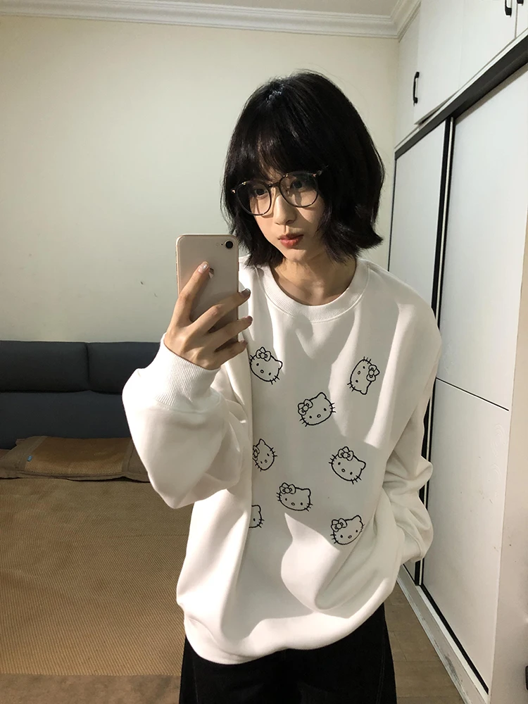 Kit redondo Ne Sweatshirt Feminino Outono Inverno Thiened Fce Long Sve Lazy Chic Hoodie Casual Confortável Top