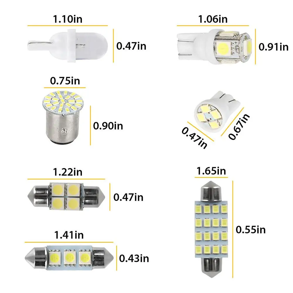 28pcs Car Interior Combo Led Bulb Kit 12v 6000k Map Dome Door Trunk License Plate Light Bulbs Replacement Indoor Car Lighting