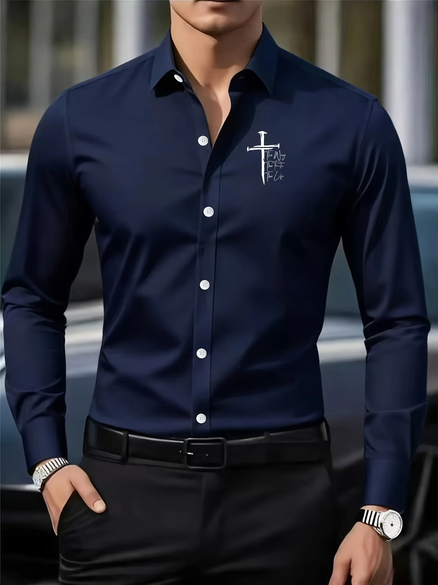 Luxury-Style Printed Long-Sleeved Shirt for Men - Professional Business Shirt