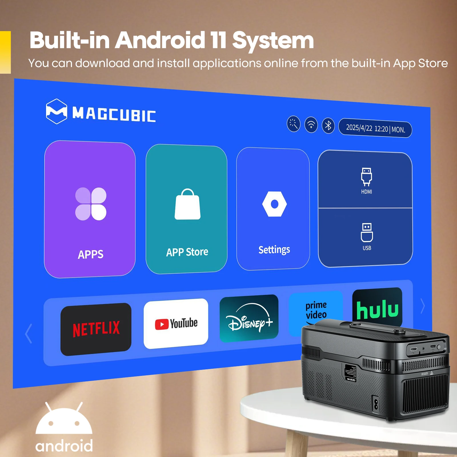 جهاز عرض ذكي Magcubic HY450C مع إزاحة تلقائية قصيرة للغاية 900 ANSI Air Mouse Voice Assistant 1080P 4K تركيز إلكتروني #3
