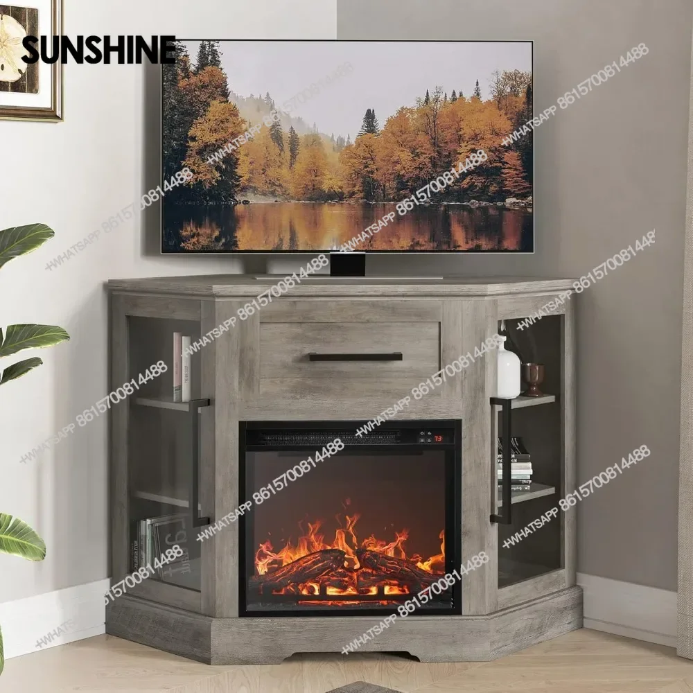 

Fashion Modern Minimalist 43" Corner TV Stand with 18" Electric Fireplace Heater for TVs up to 43"