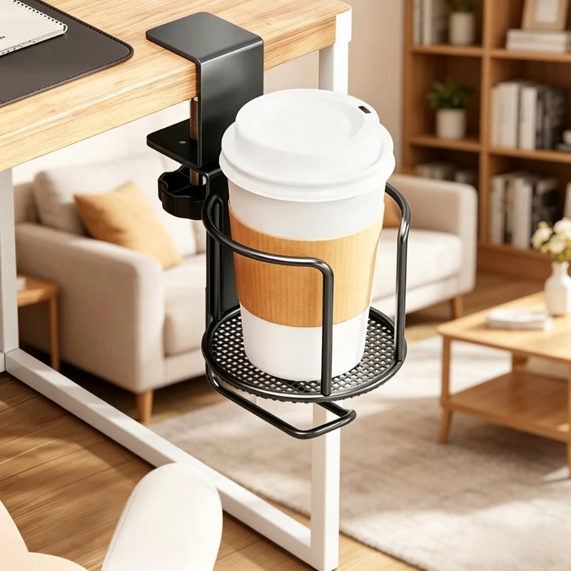 Upgraded Desk Cup Holder, No Drill Clamp, Adjustable 360° Rotating Table Edge Stand, Base or Swivel Cup Holder