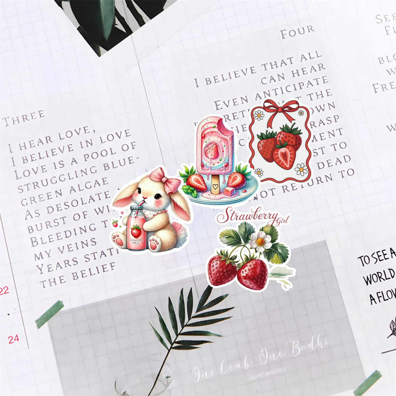 20pcs Self-made Cute  Strawberry Aesthetics English Label Quotes Stickers Scrapbooking /decorative/DIY Craft Photo Albums