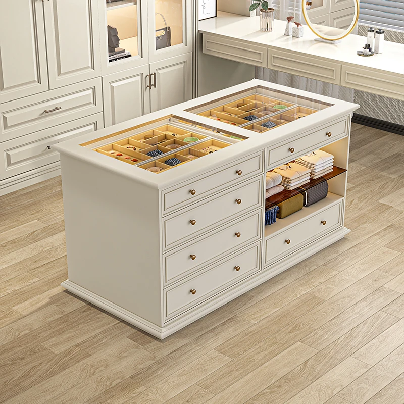 

French cloakroom Nakajima cabinet jewelry cabinet high-end luxury bedroom walk-in Nakajima platform cream style display chest