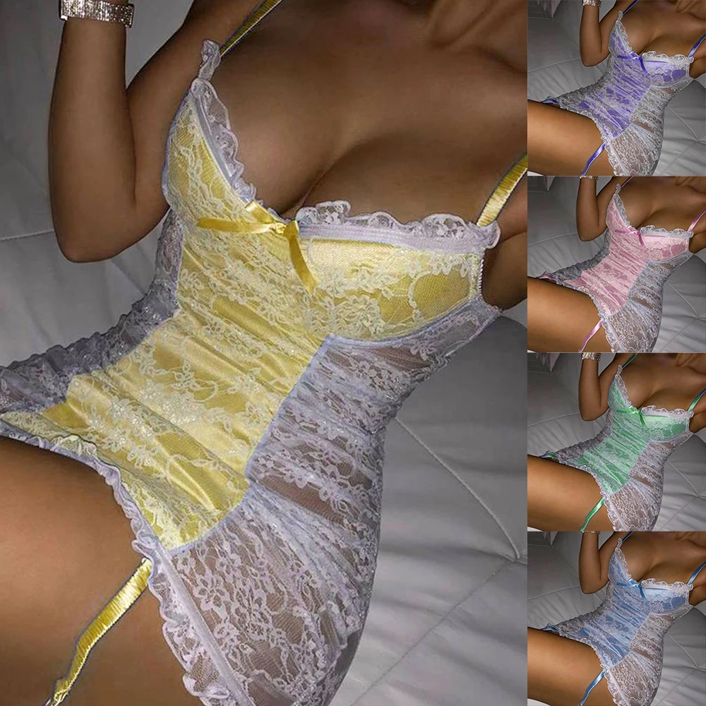 Womens Sexy Lace Lingerie Pajamas Babydoll Nightwear Underwear Nightdress Robe Teddy Pajamas Pjs