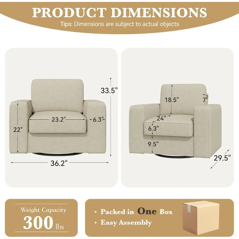 Swivel Accent Chair, FSC Certified Single Sofa 36'' Width Extra Wide Mid-Century Modern Armchair 1 pcs for Living Room, Bedroom,