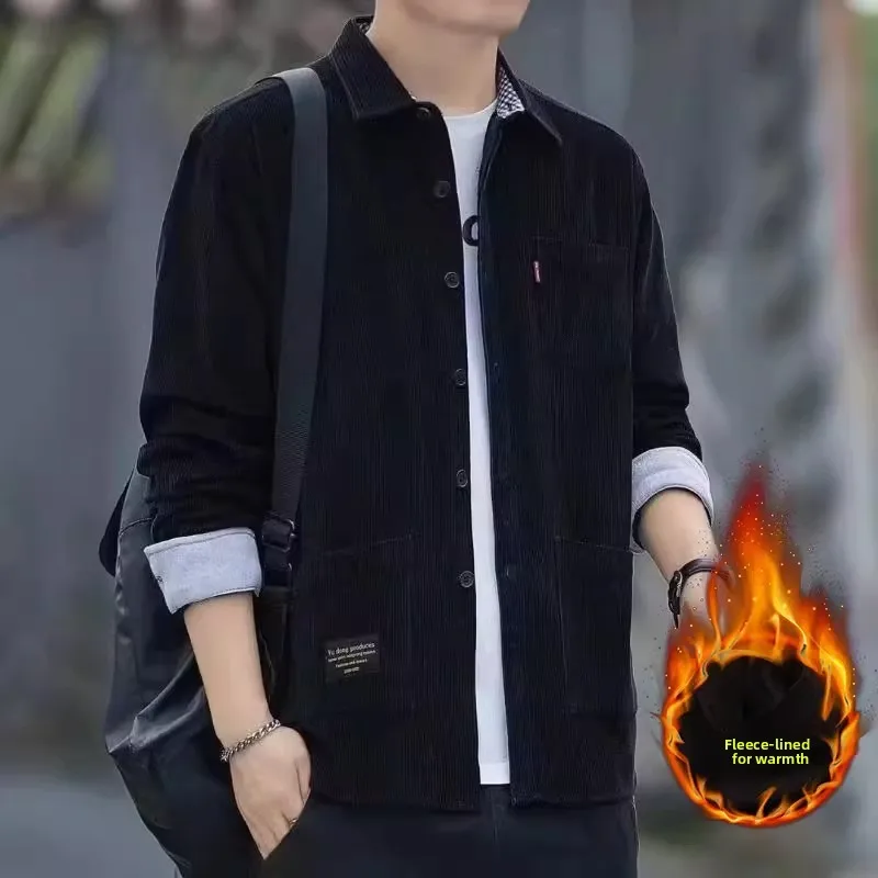 

Мужская вельветовая куртка на флисовой подкладке, повседневная, свободного кроя, с длинными рукавами, для осени и зимы, рабочая одежда, дышащая, теплая, молодежная мода