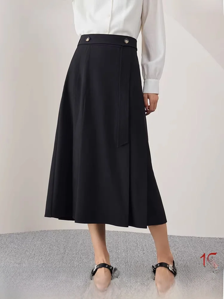 

Женская длинная юбка А-силуэта с высокой талией, модная, стройнящая, миди, для офиса, осенняя коллекция, Self-Crt