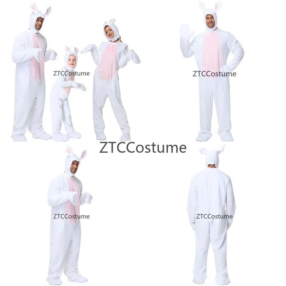 

Family Matching Bunny Onesie Costume Adult Kids Plush Rabbit Pajamas with Ears Easter Halloween Party Cosplay Dress Up
