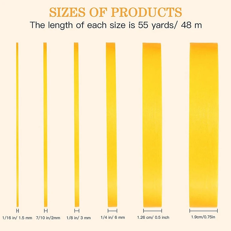 6 Rolls Fine Line Tape 1/16,7/10,1/8,1/4,1/2,3/4 Inch X 55Yard, Fineline Masking Tape, Painters Automotive Masking Tape