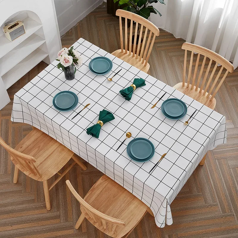 Simple Striped Lattice Tablecloth Student Desk Kitchen Dining Table Coffee Table Outdoor Picnic Washable Rectangular Tablecloth