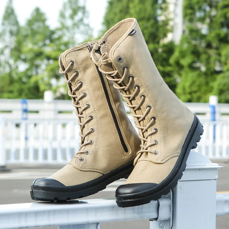 Zipper hard-soled high-top hiking Korean version of trendy canvas  casual tongue-in-one men's shoes