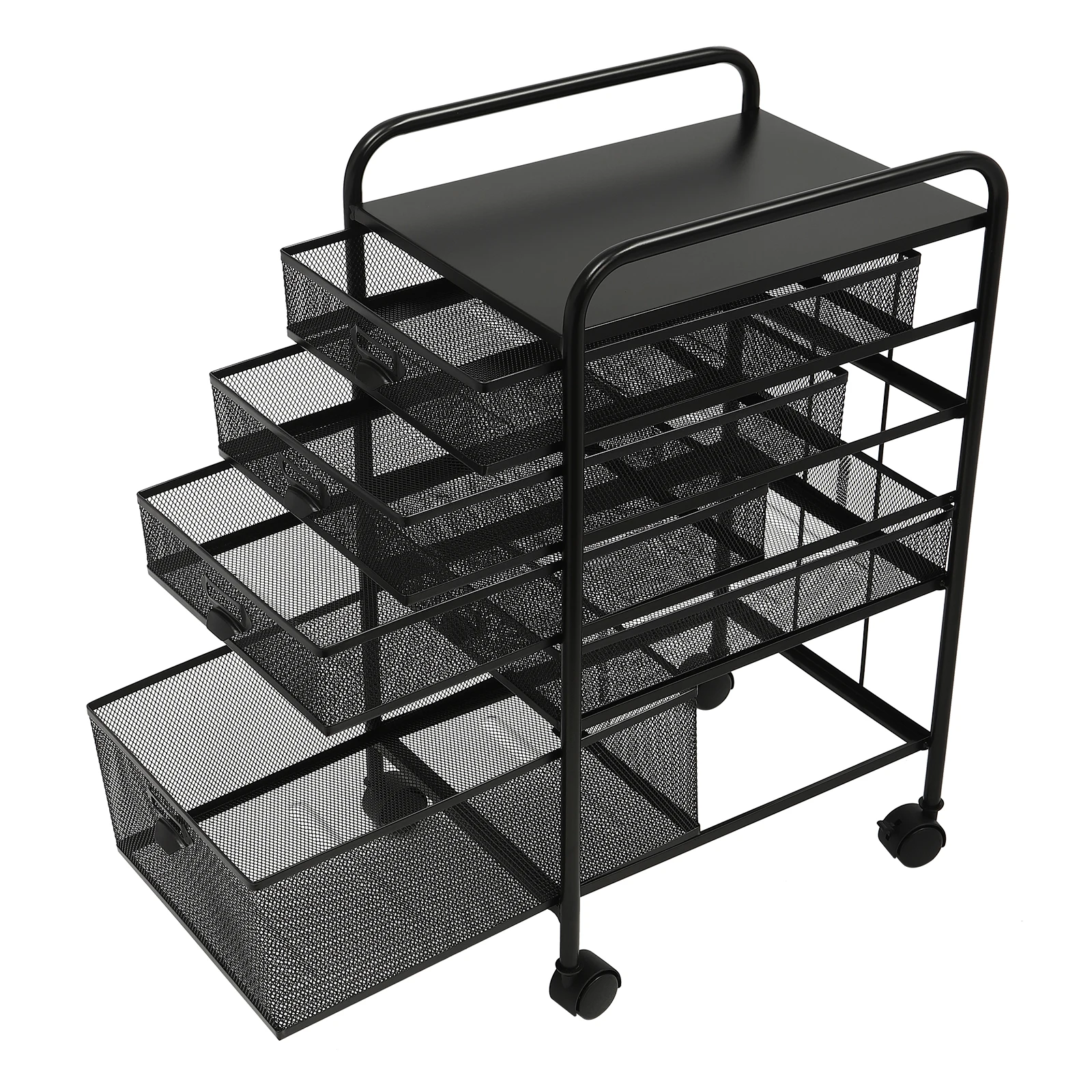 5-Layer Metal Grid Drawer File Storage Rack - Black for office school to store office supplies, folders, personal items