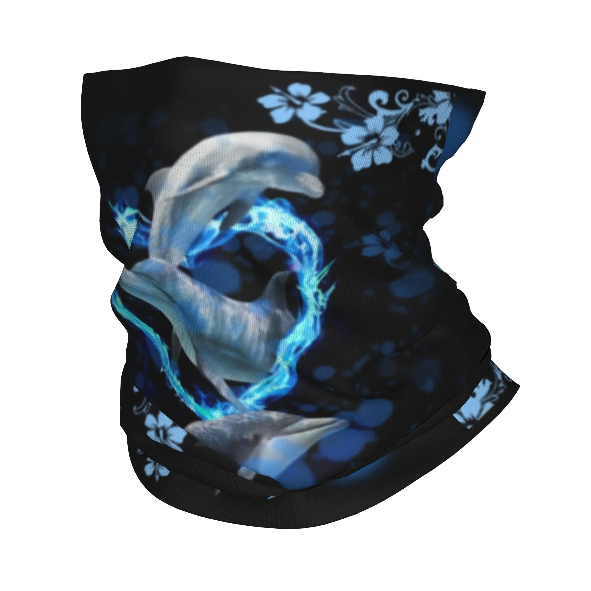 Blue Dolphins Bandana Neck Gaiter for Hiking Hunting Women Men Wrap Scarf Ocean Blue Sea Animal Water Whale Headband Warmer