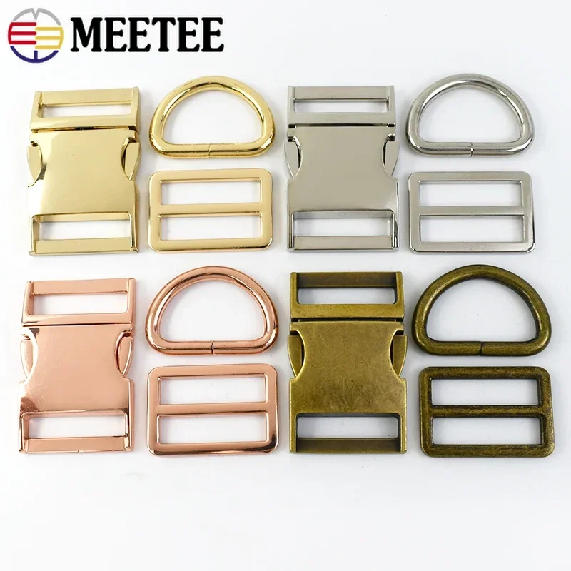 

2Sets 15-38mm Metal Buckles Webbing Strap Quick Release Buckle D Ring Hook Belt Adjust Slider Clasp Dog Collar Carabiner Clips