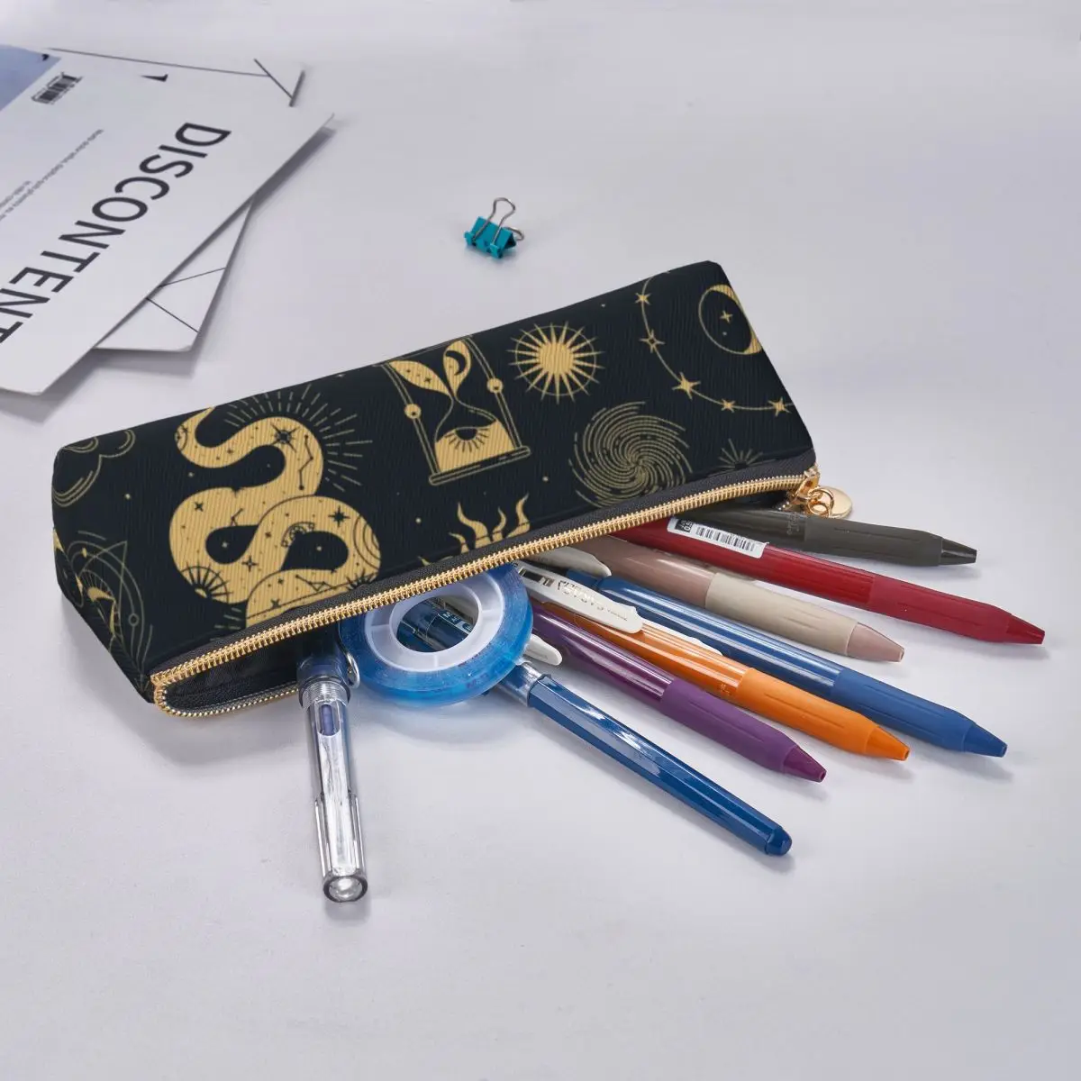 Sun And Moon Retro Leather Pencil Case Astronomy Witch Cute Zipper Pencil Box School For Teens Triangle Pen Pouch