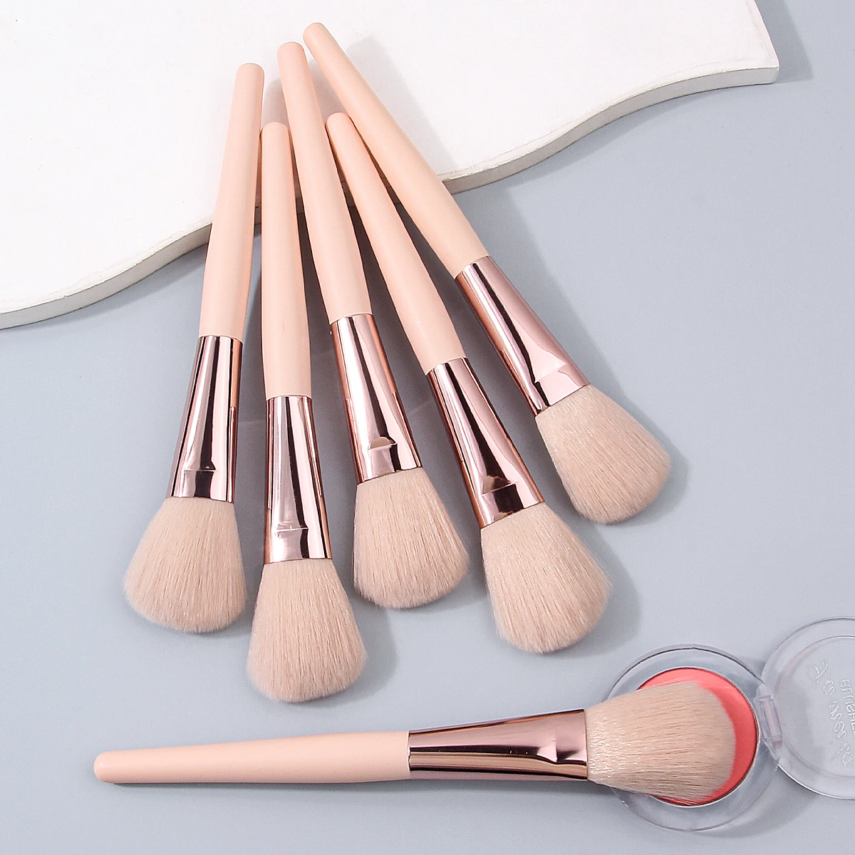 6 قطع من فرشاة أحمر الخدود ذات المقبض الخشبي، فرشاة كفاف البودرة السائبة، فرشاة مكياج الوجه متعددة الوظائف للمبتدئين، أداة تجميل #2