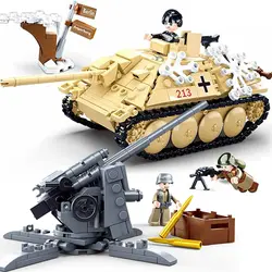 459Pcs WW2 Military Hunter Tank Destroyer Brick Model MOC Anti-Tank Gun Building Sets Army World War 2 Building Blocks Toys Kits