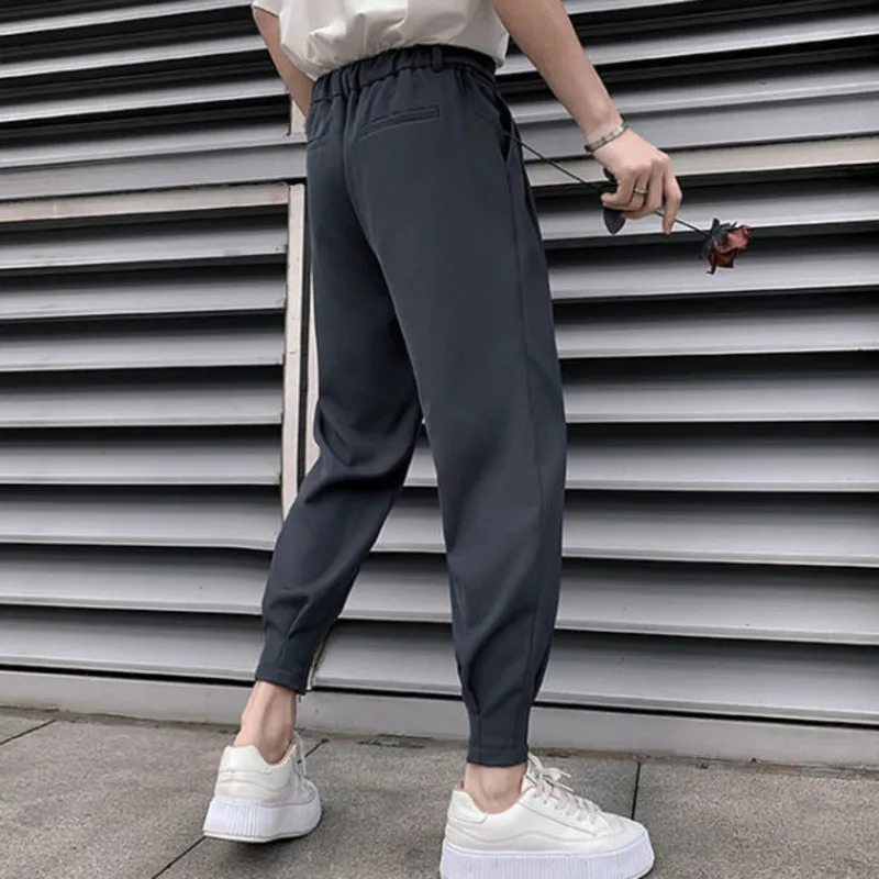 Korean Fashion Casual Suit Pants 2024 Spring New Men Slim Fit Classic Harem Pants Simple Wild Vintage Loose Solid Black Trousers