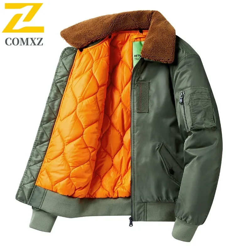 

​ Мужская однотонная хлопковая куртка, осенне-зимнее свободное пальто, теплая утолщенная верхняя одежда, водонепроницаемая ветрозащитная повседневная спортивная рабочая одежда