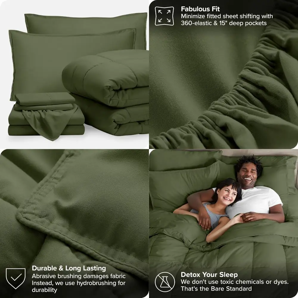 

King Size Goose Down Alternative Comforter and Sheet Set - Bare Home 7-Piece Bedding Ensemble - Ultra-Soft 1800 Premium Quality