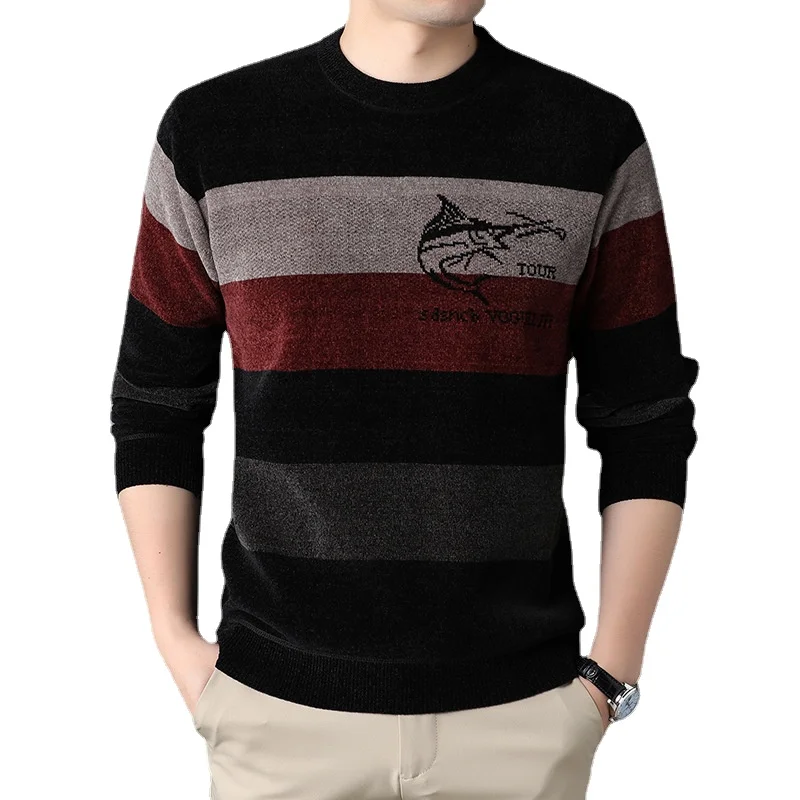 New Men\'s Plush Thickened Knitwear Fashion Casual Men\'s Chenille Warm Sweater Mens Clothes