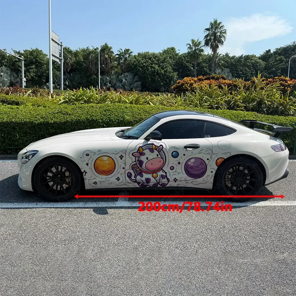 2pcs Cows In Space Stickers Car Body Door Side Two Fashionable Stickers Two Decorations Car Vinyl Wraps