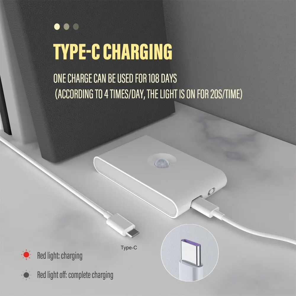 Imagem -05 - Recarregável Indução Night Light Usb Carregamento Lâmpada de Parede Corpo Humano Motion Sensor Quarto Corredor Cabinet Cabeceira