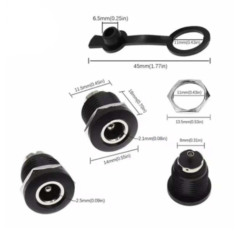 2PCS DC Large Current Charging Jack 5.5x2.5mm / 5.5x2.1mm Female Panel Mount Connector 5.5x2.5/2.1mm Socket Connector