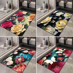 3D Flower Printed Bath Mat Super Absorbent Non-slip Bathroom Rugs Laundry Room Diatom Mud Entrance Carpets Home Bedroom Decor