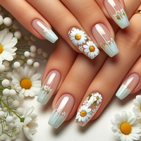 24pcs Rustic False Nails with Glue French Nail Tips 2025 Sunflower Press Ons Nails Coffin Self-nail Spring Summer sticky Nails