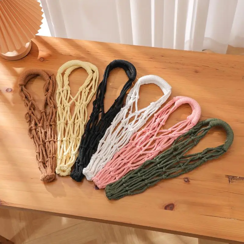 Handmade Macrame Water Bottle Sling Multicolor Cotton Rope Net Bag Portable Cup Holder Reusable Water Storage Bottle Tote