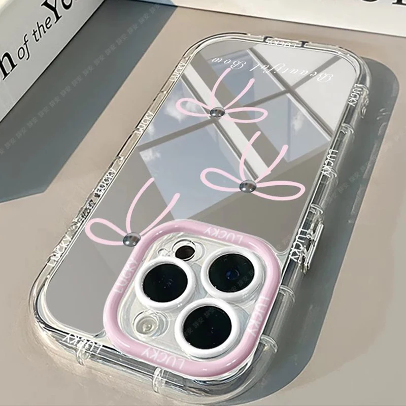 Mirror bow Phone Case For iPhone 17 17PRO 17PROMAX 16PRO 16PROMAX 16 14 Pro Max 15 11 12 13 Soft Silicone Cover