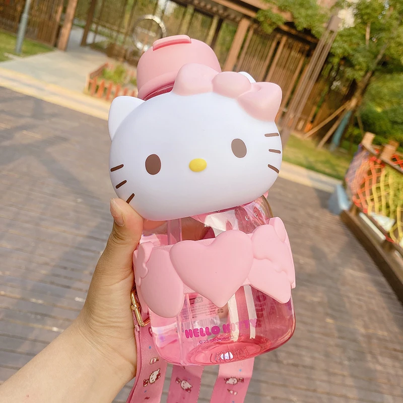 SANRIO Kuromi ถ้วยน้ำรูปอะนิเมะรูปเทอร์ต่อพ่วงความจุขนาดใหญ่กาต้มน้ำนักเรียนพร้อมหลอดการ์ตูนของขวัญคริสต์มาสสำหรับเด็ก