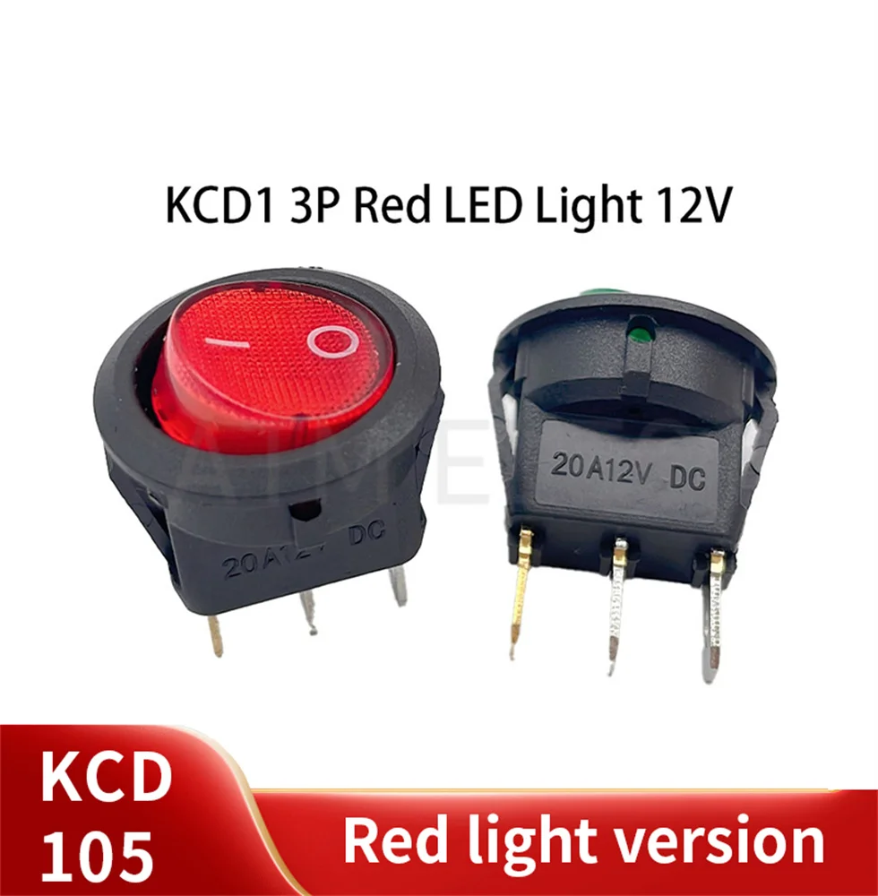 KCD1-2 LED  Light Car Boat Round Rocker ON/OFF SPST 3 Pins Toggle Button Switch 220V MAX 250V DIY Accessories