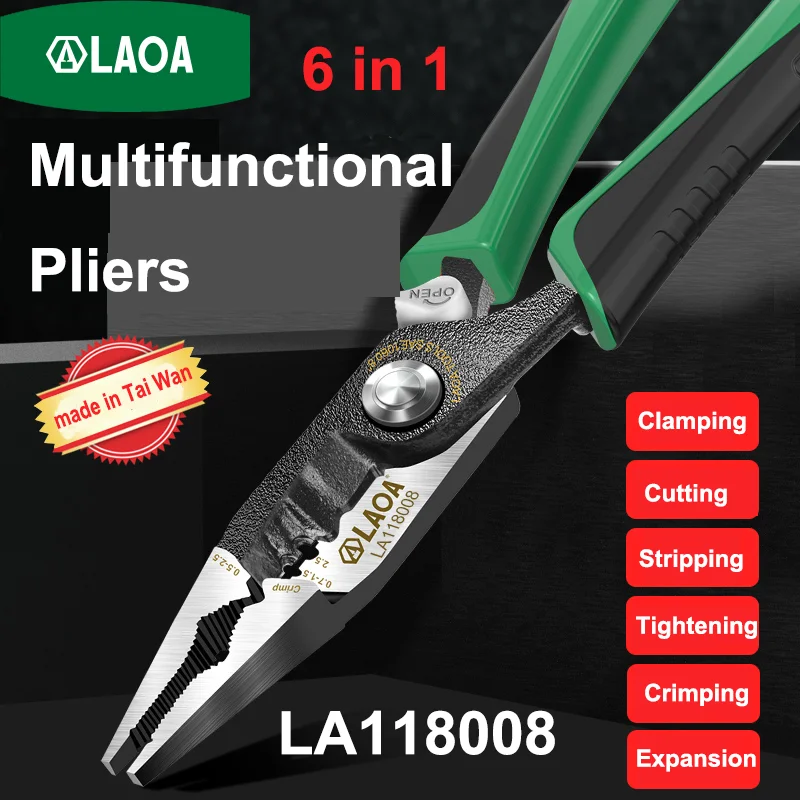 LAOA 8 inch Crimping Tools Needle-nose Pliers Multitool Nippers Cable Wire Stripper Aalicate Long Nose Pliers With Lock Function