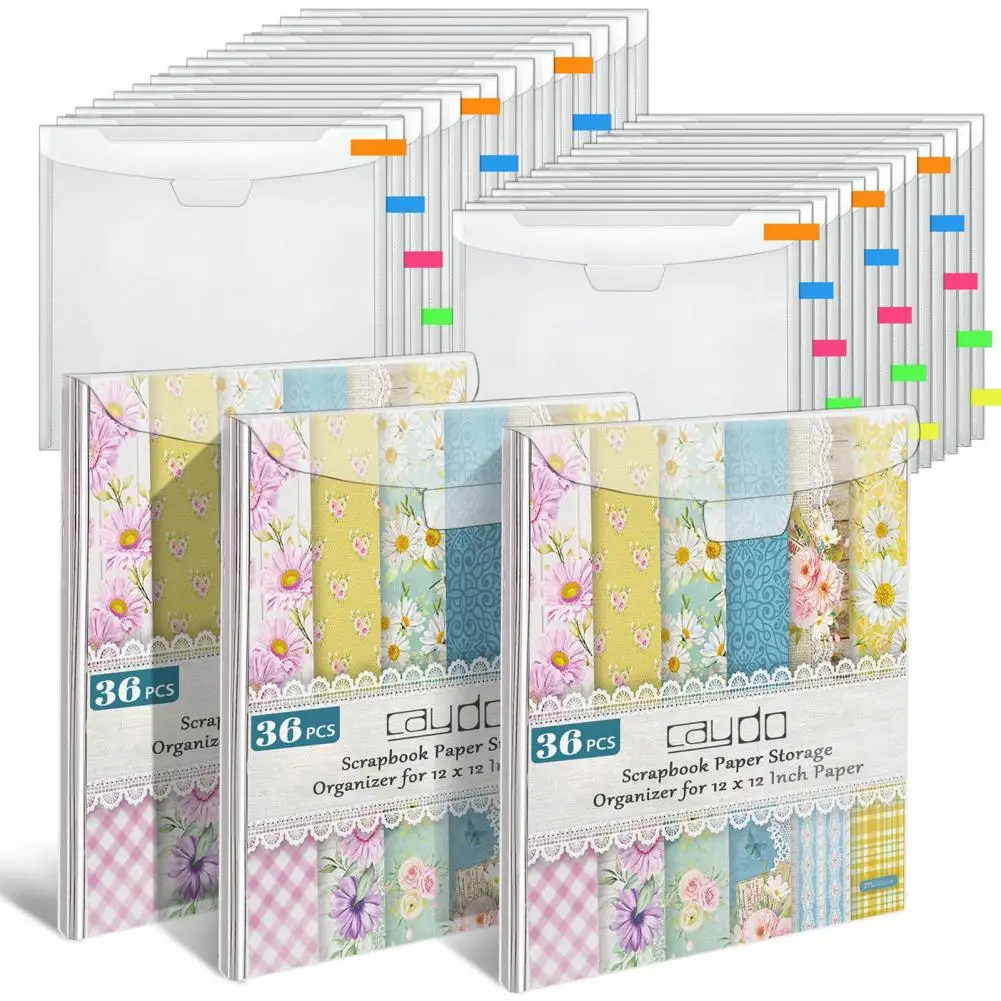 

10PCS Scrapbook Paper Storage Organizer with 30 Sticky Index Tabs Clear Vinyl Paper Photos Paper File Enclosed Storage Bag