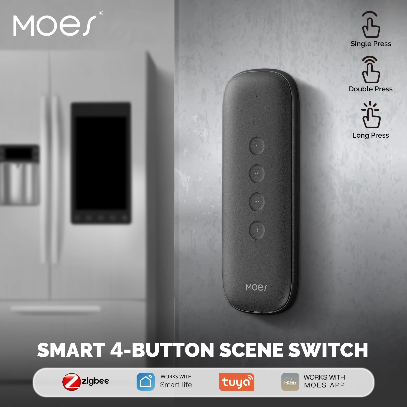 Tuya ZigBee Smart Scene Switch 4Button Portable Wireless Lighweight Design 12 Scenario Remote Control Automation Battery Powered