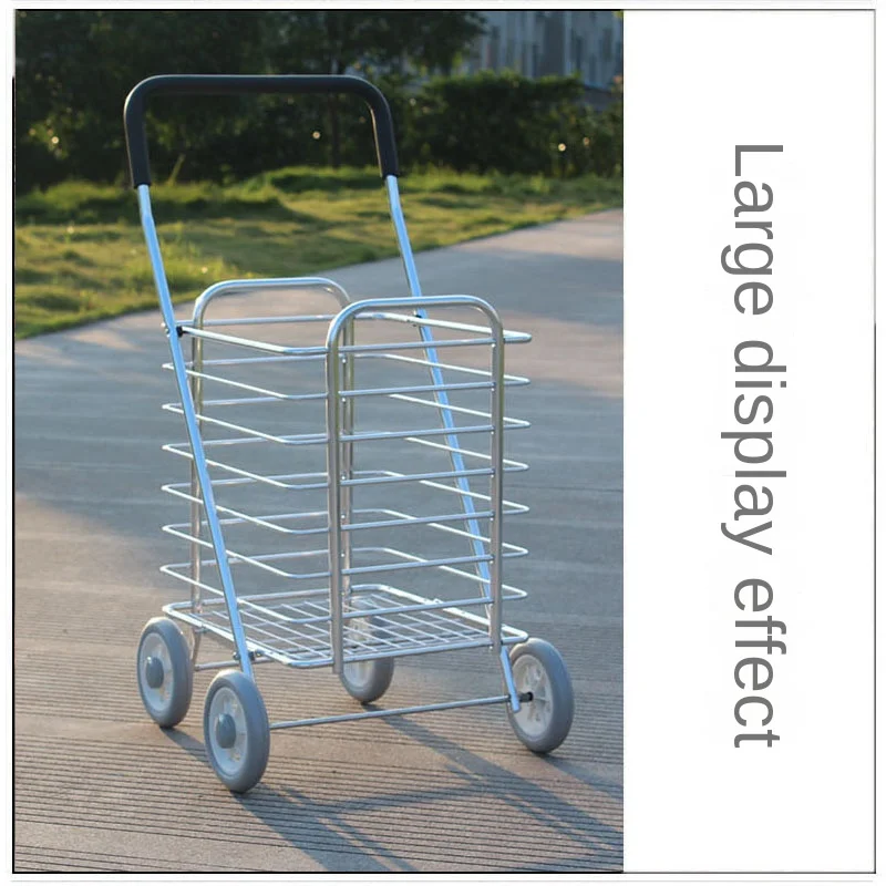 Aluminum Alloy Folding Shopping Cart Large Capacity Portable Basket Trolley Durable Old-Style Grocery Cart Trailer