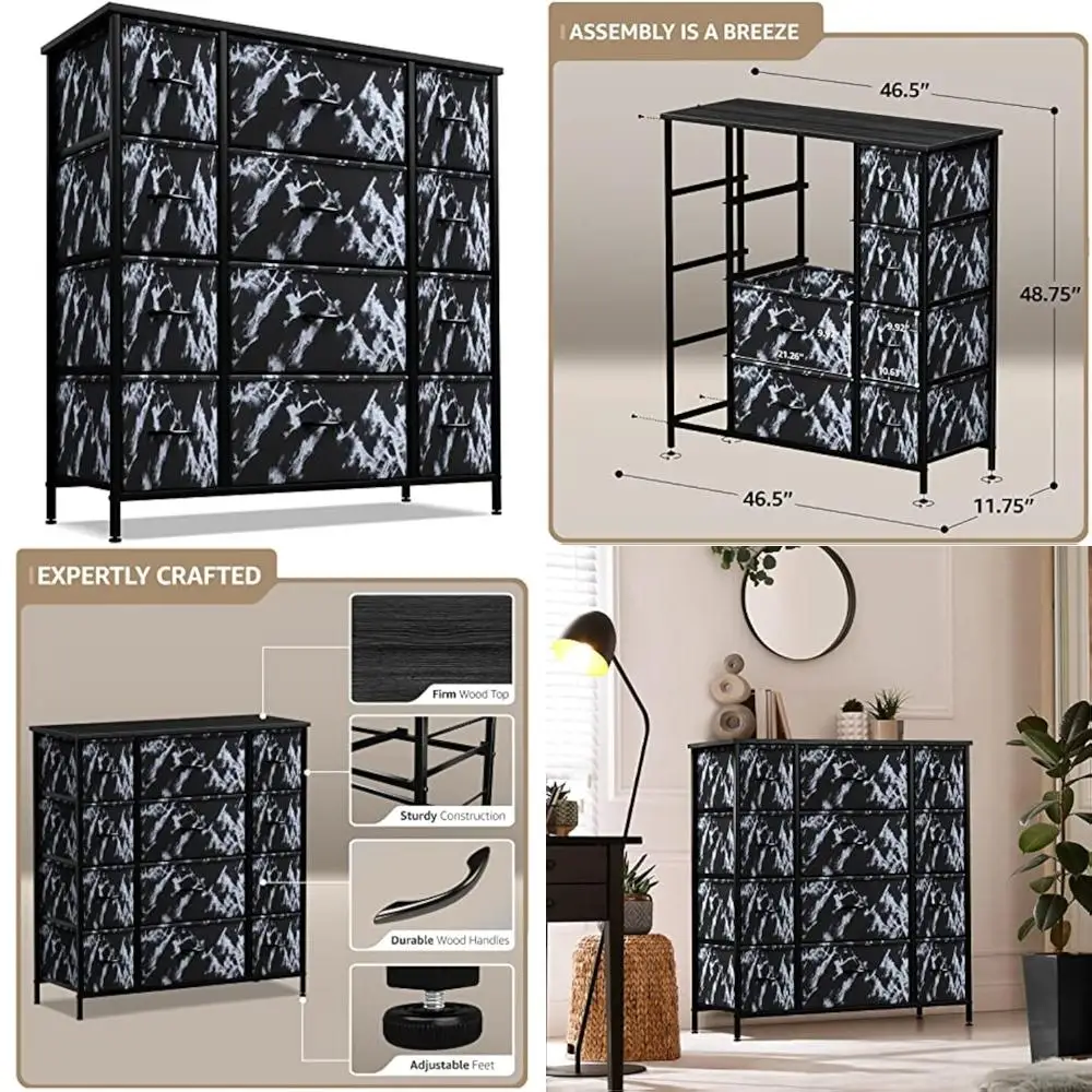 12-Drawer Sorbus Dresser: Steel Frame, Wooden Top, and Fabric Bins for Clothing Storage