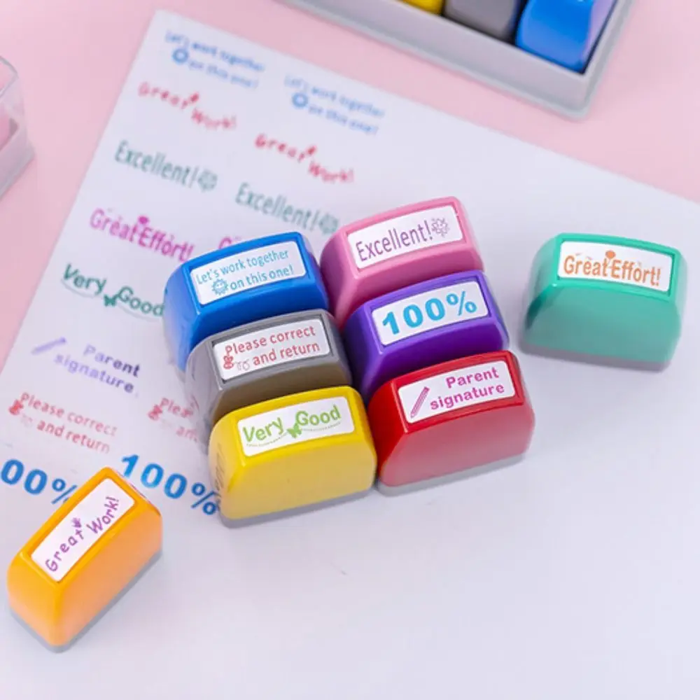 Lot de 8 tampons auto-encreurs pour correction de devoirs, encouragement des enseignants, commentaires positifs et signature